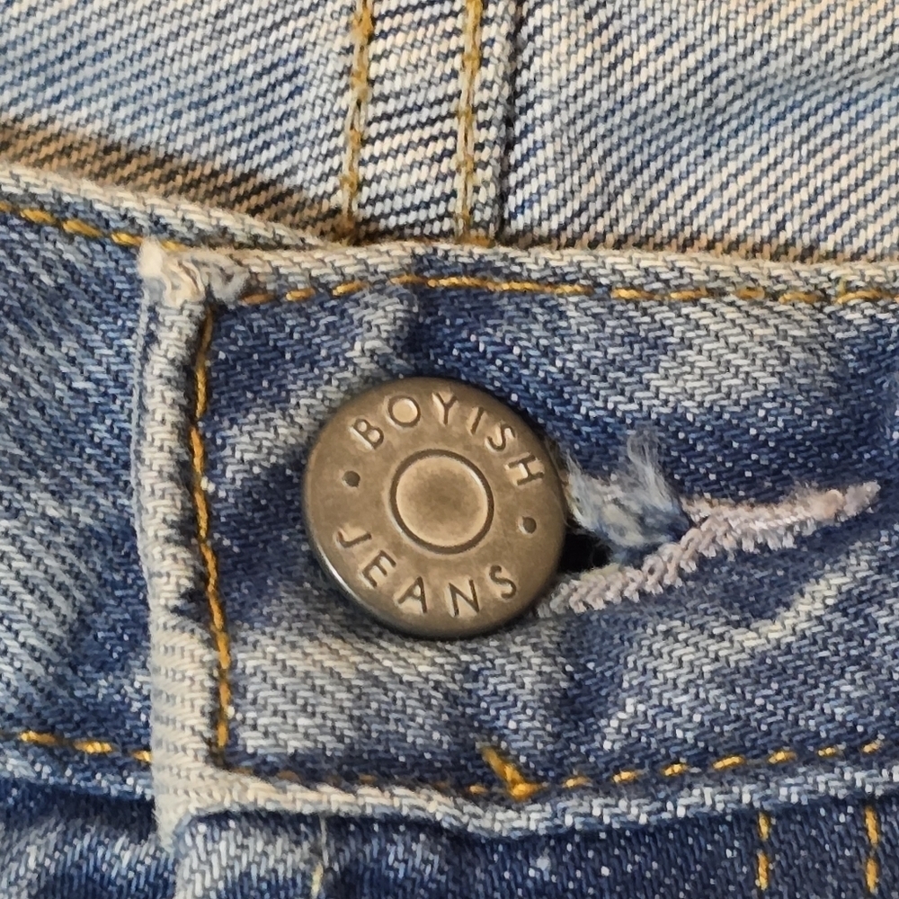 BOYISH By Her Billy Straight Denim Distressed Taxi Driver Button Fly, sz 32 - Picture 7 of 11